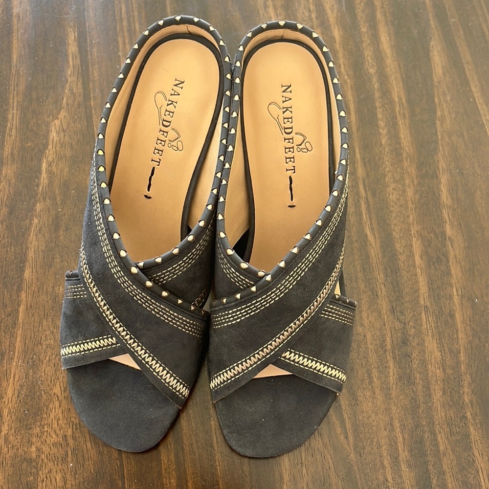 Navy Naked Feet wedges